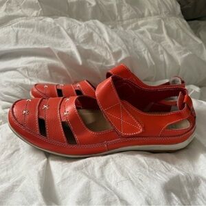 Koral Red Leather Fisherman Comfort Sandals | Velcro Strap | Size 41